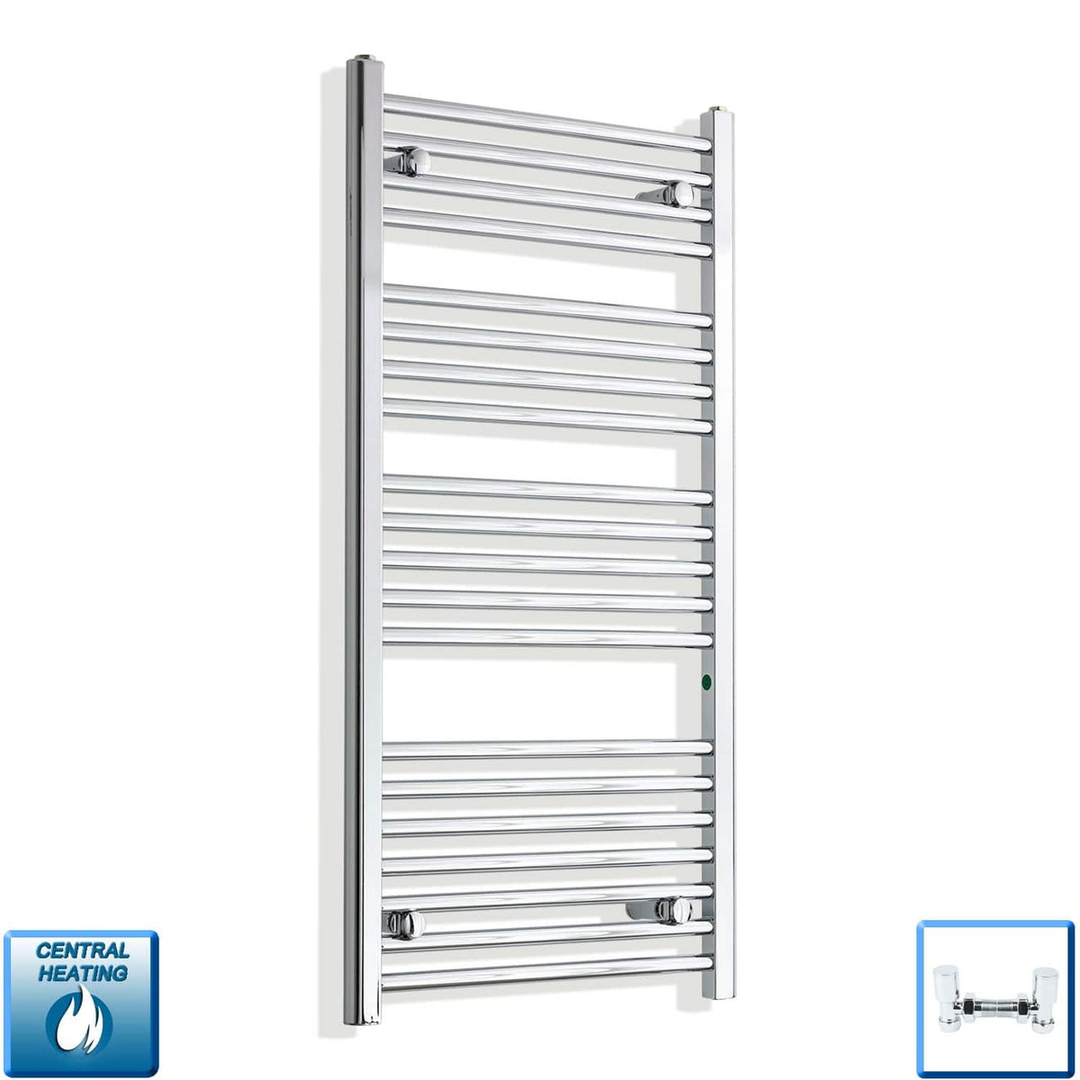 With Angled Valves 1100 x 500 Heated Flat Towel Radiator Chrome Central Heating