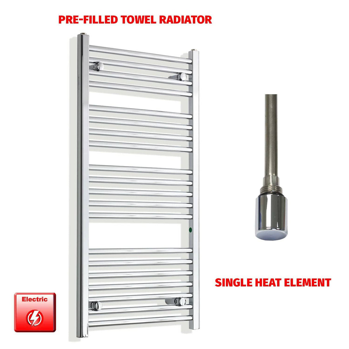 Single Heat / No Timer 1100 x 500 Pre-Filled Electric Heated Towel Radiator Chrome