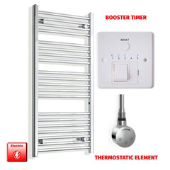 ER-Touch Thermostatic / Booster Timer 1100 x 500 Pre-Filled Electric Heated Towel Radiator Chrome