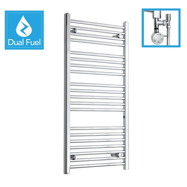 1100 x 550 Dual Fuel Flat Heated Chrome Towel Rail