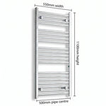 1100x550mm Heated Flat Towel Radiator Chrome Central Heating - Elegant Radiators