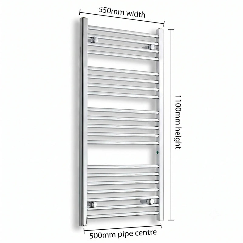 1100x550mm Heated Flat Towel Radiator Chrome Central Heating - Elegant Radiators
