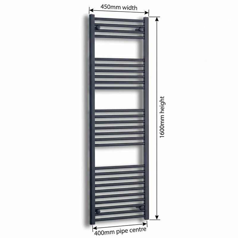 1600 mm High x 450 mm Wide Heated Towel Radiator Flat Black