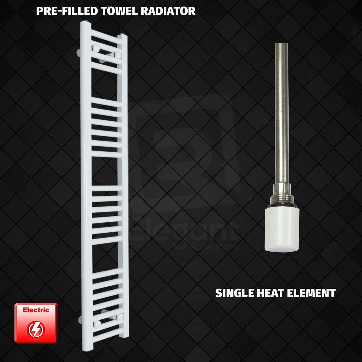 Single Heat / No Timer 1200 mm High 200 mm Wide Pre-Filled Electric Heated Towel Rail HTR