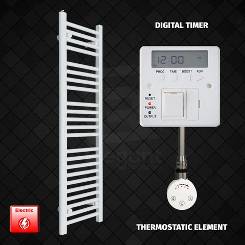 ER-Touch Thermostatic / Digital Timer 1200 mm High 500mm Width White Pre-Filled Electric Towel Rail