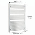 1200 mm High 800 mm Wide Chrome Towel Rail Central Heating - Elegant Radiators