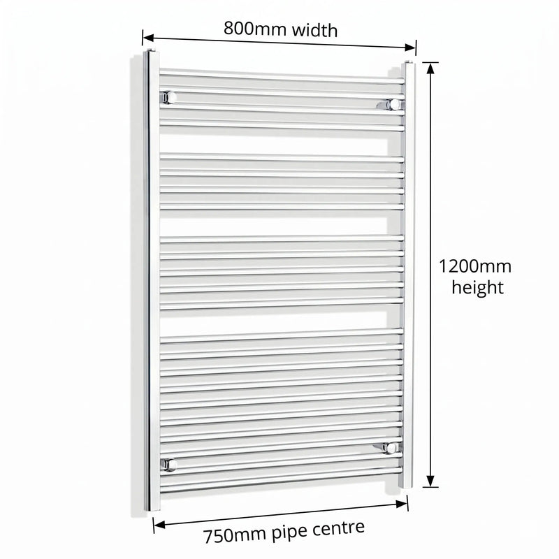 1200 mm High 800 mm Wide Chrome Towel Rail Central Heating - Elegant Radiators
