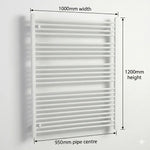 1200 mm High x 1000 mm Wide Heated Towel Radiator Flat White - Elegant Radiators