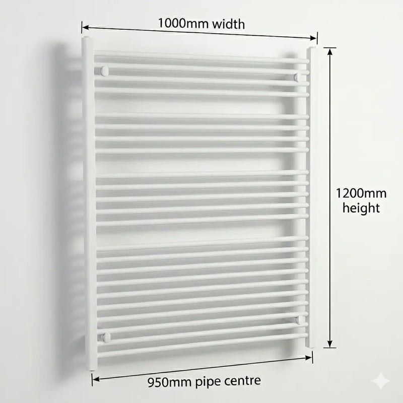 1200 mm High x 1000 mm Wide Heated Towel Radiator Flat White - Elegant Radiators