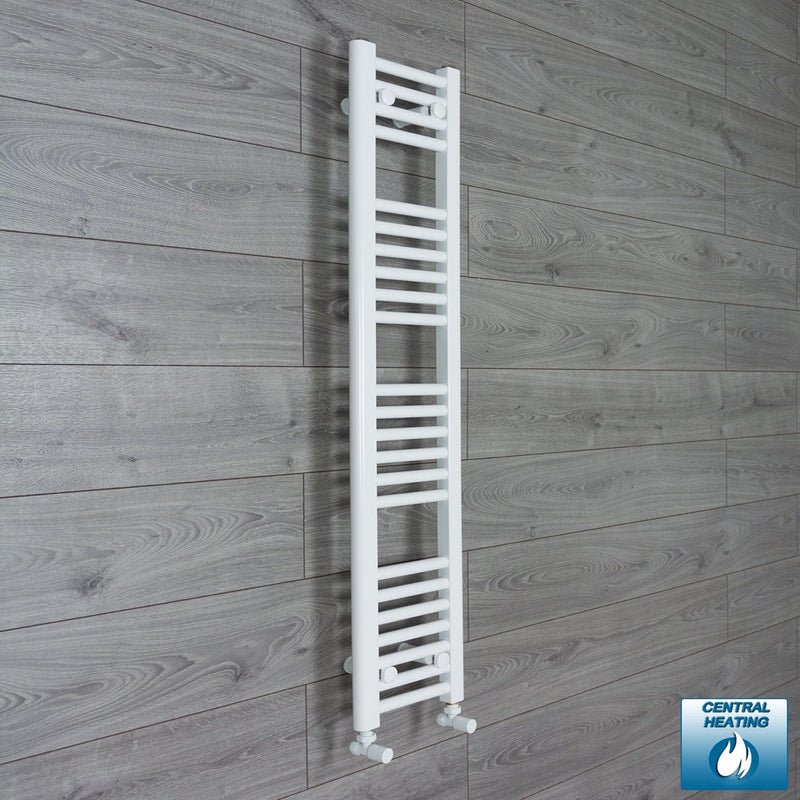 With Angled Valves 1200 mm High x 200 mm Wide Heated Towel Rail Radiator Flat White