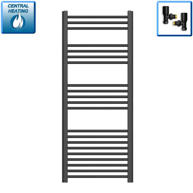 1200x500mm Flat Black Heated Towel Rail Radiator Central Heating