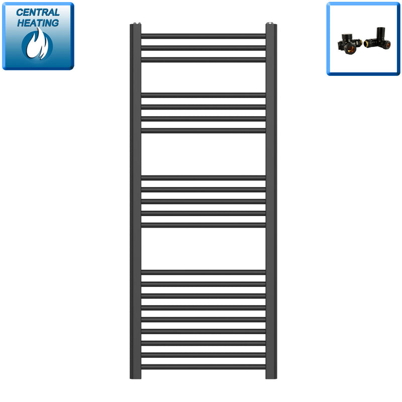 1200x500mm Flat Black Heated Towel Rail Radiator Central Heating