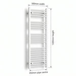 1200 mm High x 500 mm Wide Heated Towel Rail Flat White - Elegant Radiators