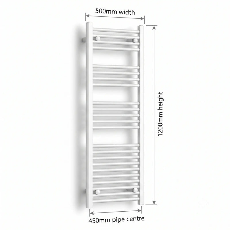 1200 mm High x 500 mm Wide Heated Towel Rail Flat White - Elegant Radiators