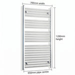1200 mm High x 700 mm Wide Heated Curved Towel Rail Radiator Chrome - Elegant Radiators