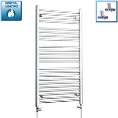 With Straight Inline Valves 1200 mm High x 750 mm Wide Heated Straight Towel Rail Radiator Chrome