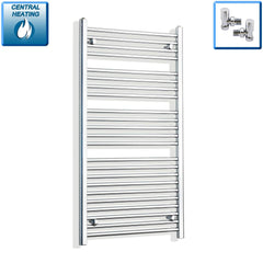 With Angled Valves 1200 mm High x 750 mm Wide Heated Straight Towel Rail Radiator Chrome