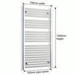 1200 mm High x 750 mm Wide Heated Straight Towel Rail Radiator Chrome - Elegant Radiators