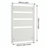 1200 mm High x 900 mm Wide Heated Towel Rail Radiator Flat White - Elegant Radiators