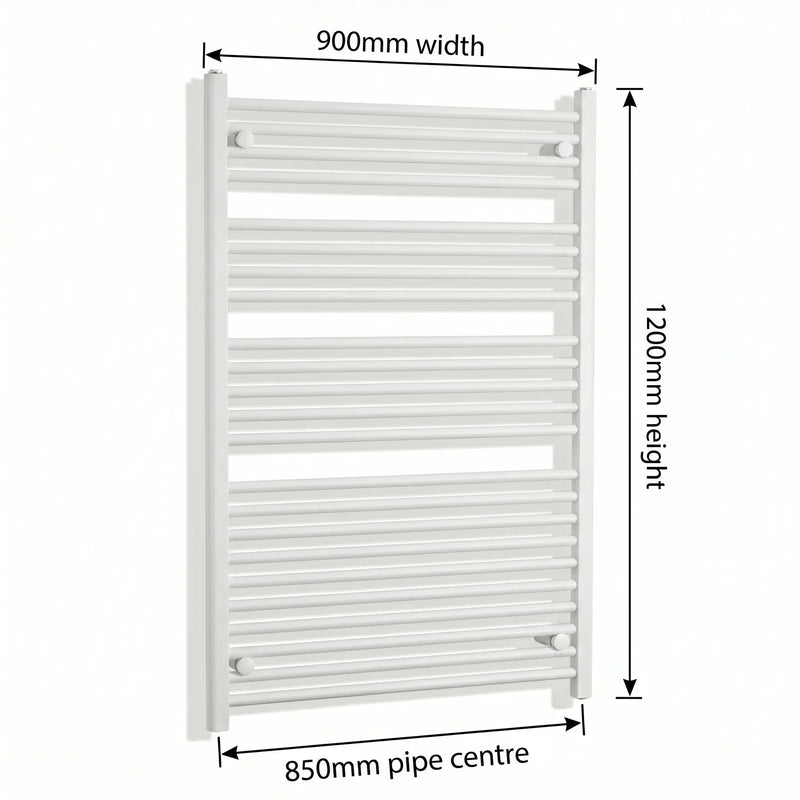 1200 mm High x 900 mm Wide Heated Towel Rail Radiator Flat White - Elegant Radiators