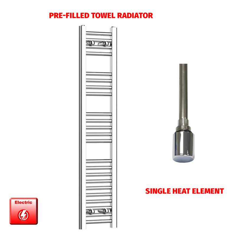 Single Heat / No Timer 1200 x 200 Pre-Filled Electric Heated Towel Radiator Straight Chrome