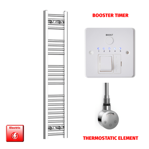 ER-Touch Thermostatic / Booster Timer 1200 x 200 Pre-Filled Electric Heated Towel Radiator Straight Chrome