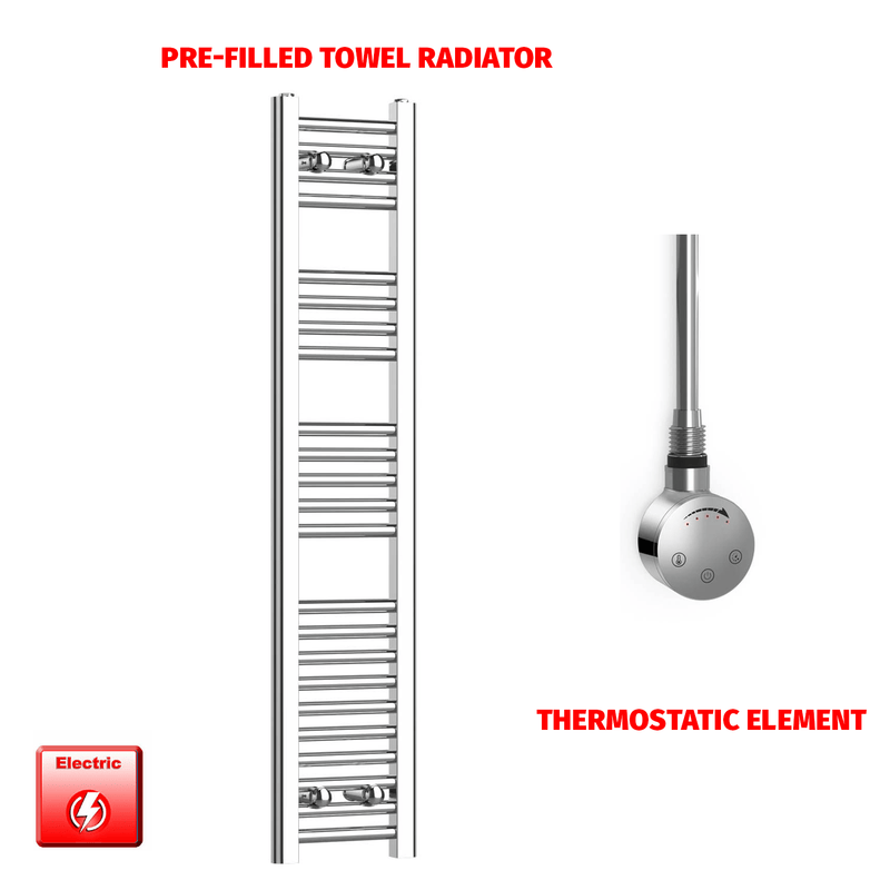 ER-Touch Thermostatic / No Timer 1200 x 200 Pre-Filled Electric Heated Towel Radiator Straight Chrome