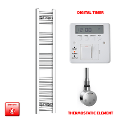 ER-Touch Thermostatic / Digital Timer 1200 x 200 Pre-Filled Electric Heated Towel Radiator Straight Chrome