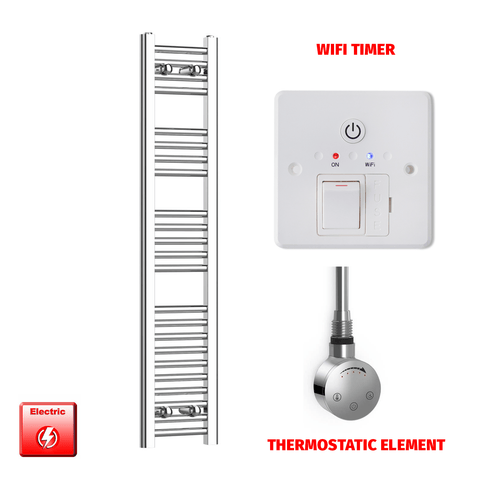 ER-Touch Thermostatic / Wifi Timer 1200 x 200 Pre-Filled Electric Heated Towel Radiator Straight Chrome