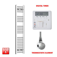 ER-Touch Thermostatic / Digital Timer 1200 x 250 Pre-Filled Electric Heated Chrome Towel Rail