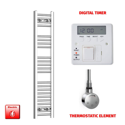 ER-Touch Thermostatic / Digital Timer 1200 x 250 Pre-Filled Electric Heated Chrome Towel Rail