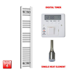 Single Heat / Digital Timer 1200 x 250 Pre-Filled Electric Heated Chrome Towel Rail