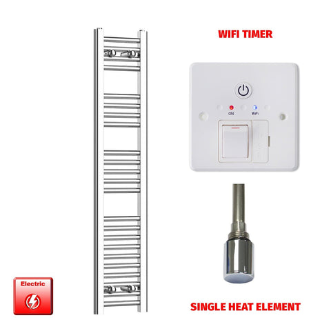 Single Heat / Wifi Timer 1200 x 250 Pre-Filled Electric Heated Chrome Towel Rail