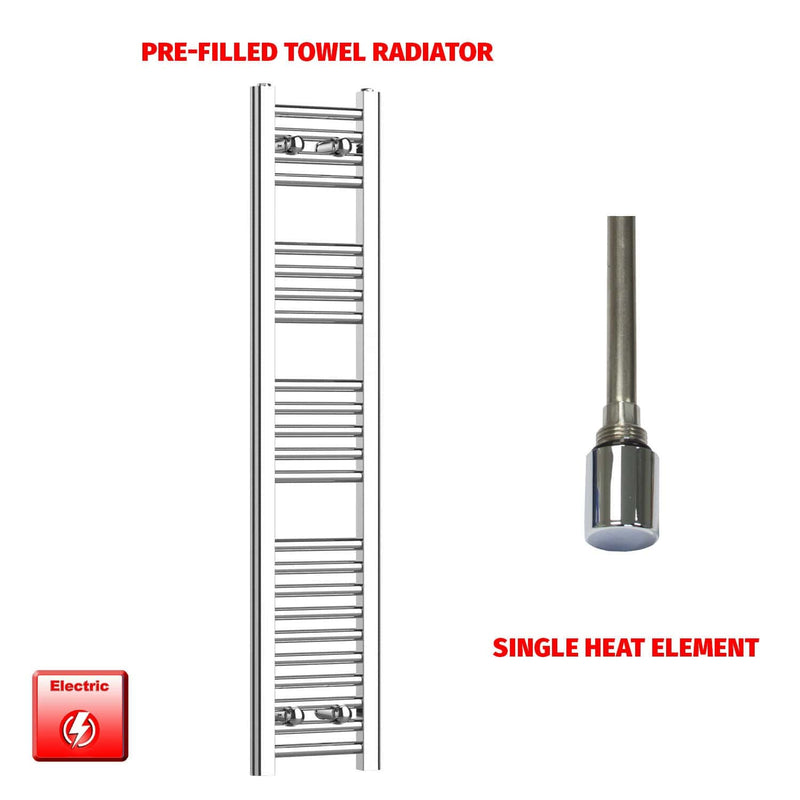 Single Heat / No Timer 1200 x 250 Pre-Filled Electric Heated Chrome Towel Rail