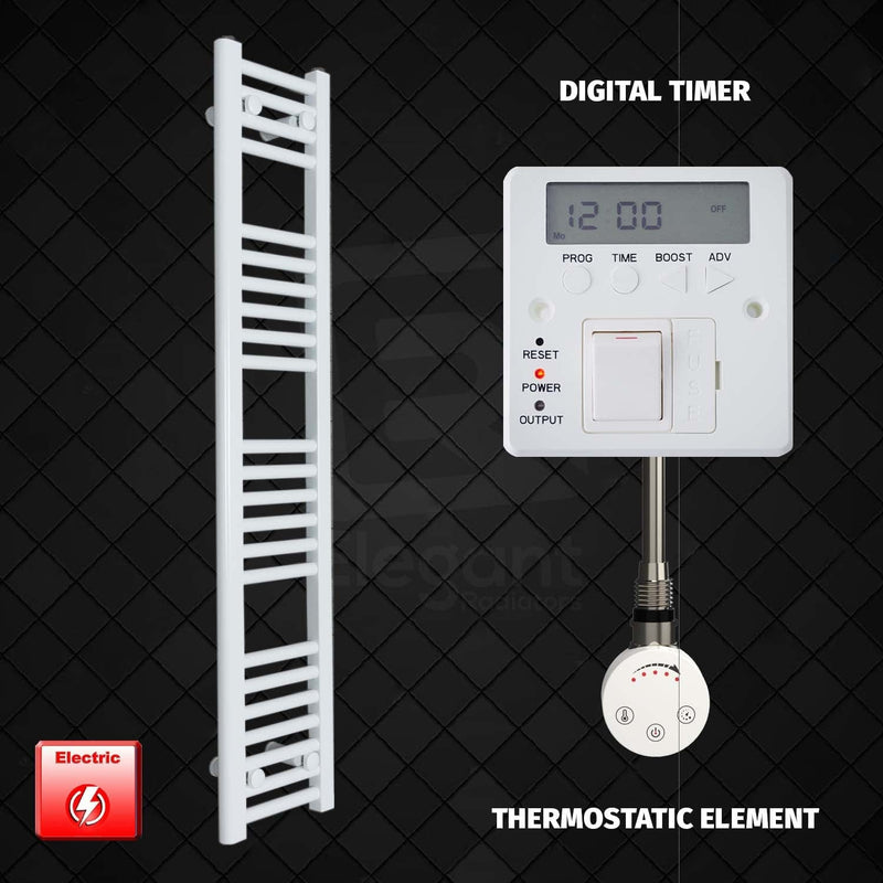 ER-Touch Thermostatic / Digital Timer 1200 x 250 Pre-Filled Electric Heated Towel Radiator White HTR