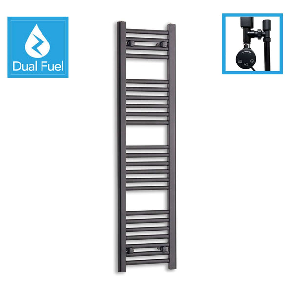 1200 x 300 Dual Fuel Flat Black Heated Towel Rail Radiator