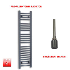 Single Heat / No Timer 1200 x 300 Flat Anthracite Pre-Filled Electric Heated Towel Rail HTR