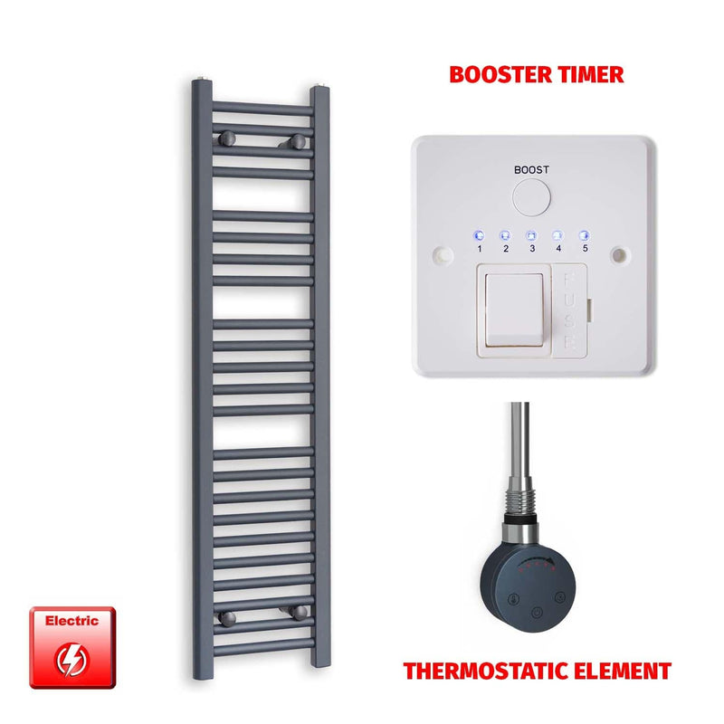 ER-Touch Thermostatic / Booster Timer 1200 x 300 Flat Anthracite Pre-Filled Electric Heated Towel Rail HTR