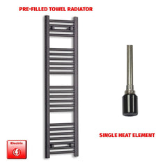 Single Heat / No Timer 1200 x 300 Flat Black Pre-Filled Electric Heated Towel Rail HTR