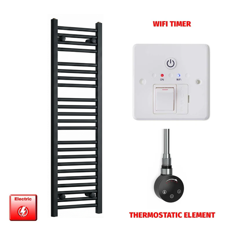 1200x300mm Flat Black Pre Filled Electric Towel Rail
