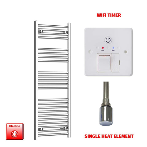 Flat / Single Heat / Wifi Timer 1200 x 400 Chrome Electric Heated Towel Radiator Pre-Filled Straight