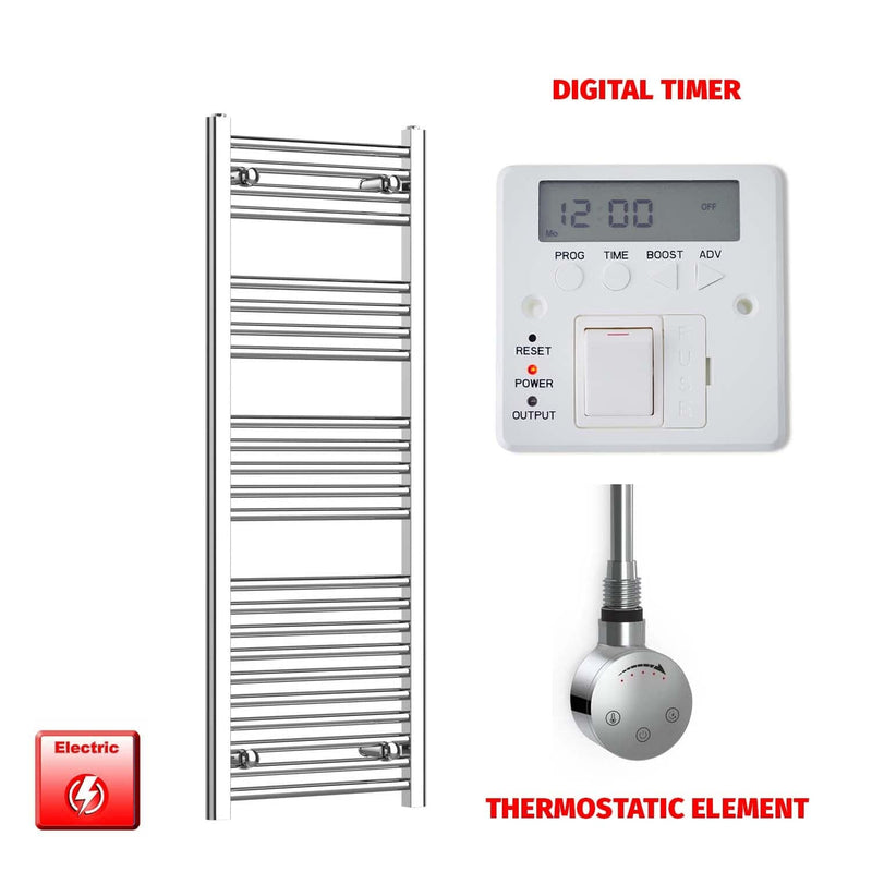 Flat / ER-Touch Thermostatic / Digital Timer 1200 x 400 Chrome Electric Heated Towel Radiator Pre-Filled Straight