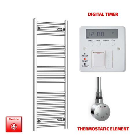 Flat / ER-Touch Thermostatic / Digital Timer 1200 x 400 Chrome Electric Heated Towel Radiator Pre-Filled Straight