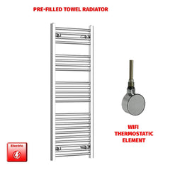 Flat / ER-Wifi Thermostatic / No Timer 1200 x 400 Chrome Electric Heated Towel Radiator Pre-Filled Straight