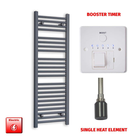 Single Heat / Booster Timer 1200 x 400 Flat Anthracite Pre-Filled Electric Heated Towel Rail HTR