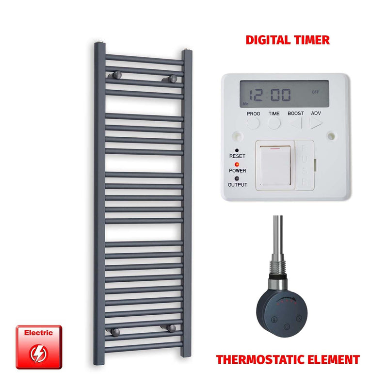 ER-Touch Thermostatic / Digital Timer 1200 x 400 Flat Anthracite Pre-Filled Electric Heated Towel Rail HTR