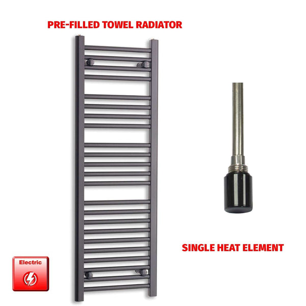 Single Heat / No Timer 1200 x 400 Flat Black Pre-Filled Electric Heated Towel Rail HTR