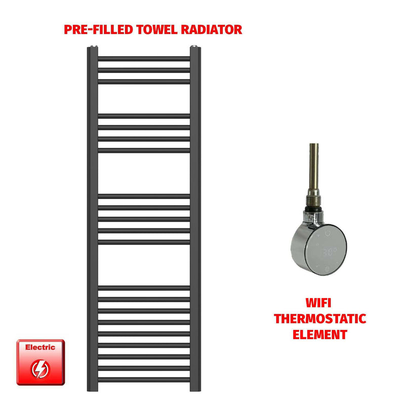 1200x400mm Flat Black Pre Filled Electric Towel Rail Radiator