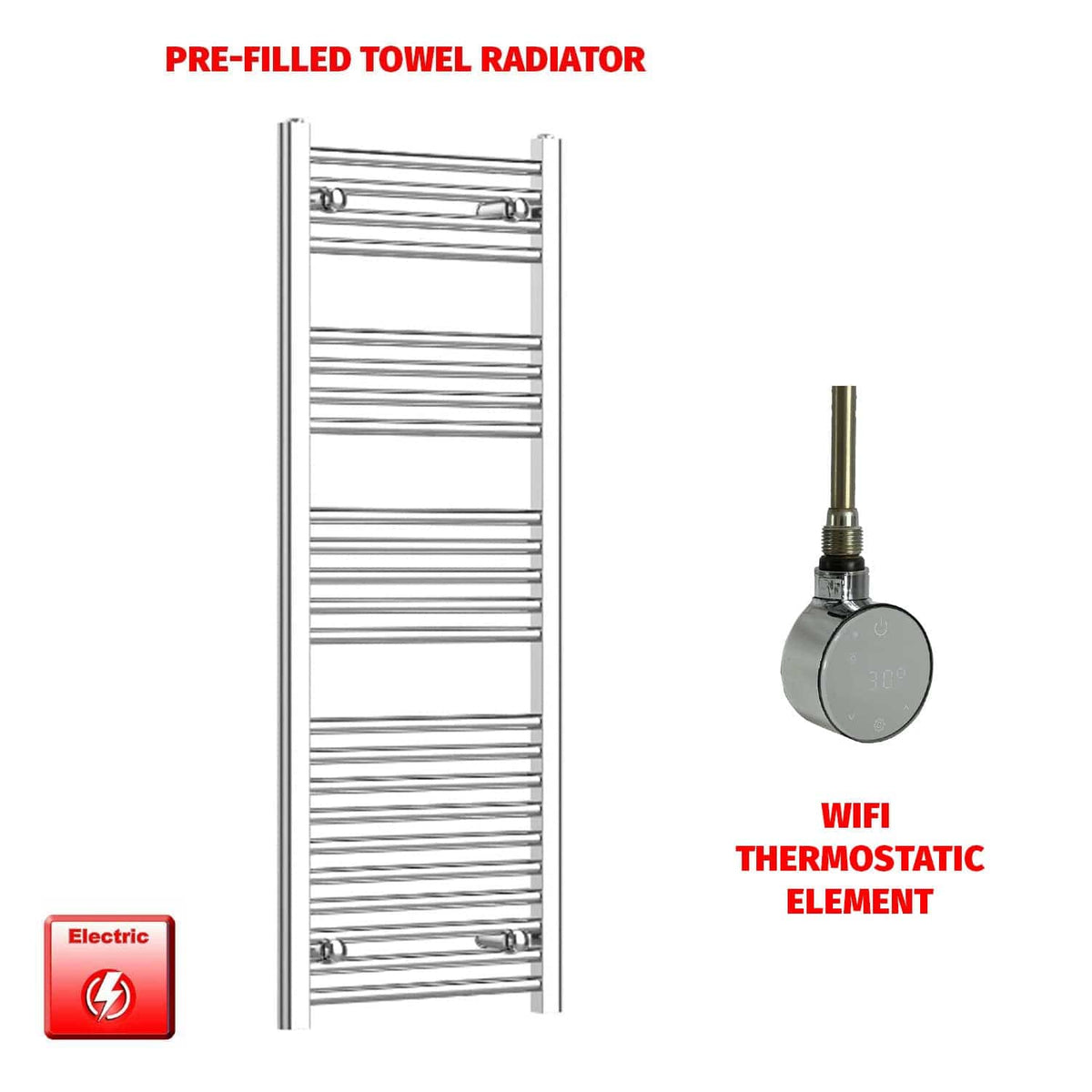 ER-Wifi Thermostatic / No Timer 1200 x 450 Pre-Filled Electric Heated Towel Radiator Straight Chrome