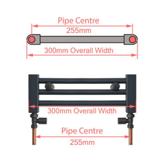 1200 x 500 Dual Fuel Flat Black Heated Towel Rail Radiator